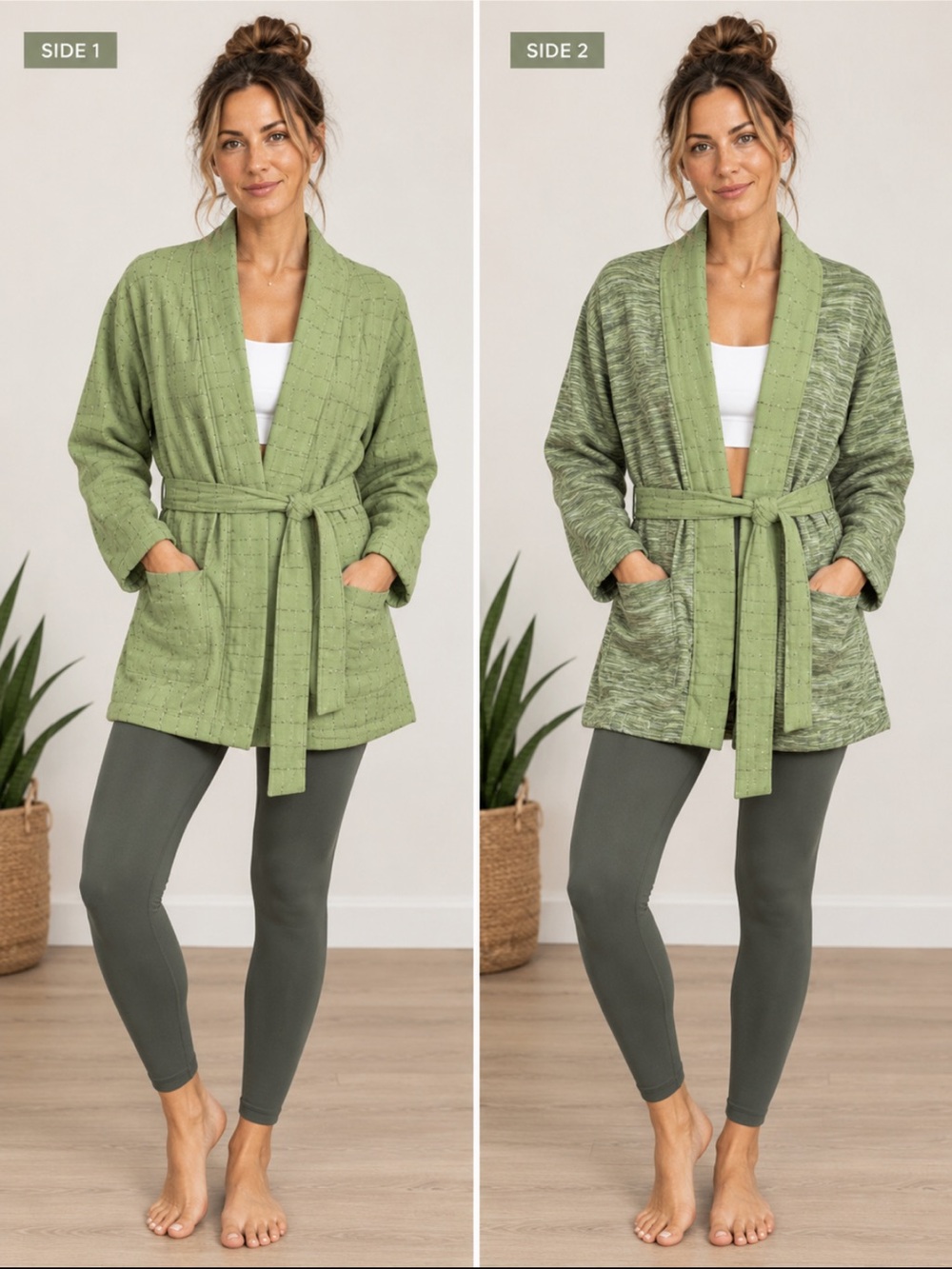 NWT Nike Yoga Therma-FIT Luxe Jacquard Reversible Wrap Cardigan Green M